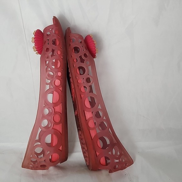 Crocs Adrina Jelly Ballet Flats pink floral Youth 2 Peep Toe Cut Out - Picture 2 of 7